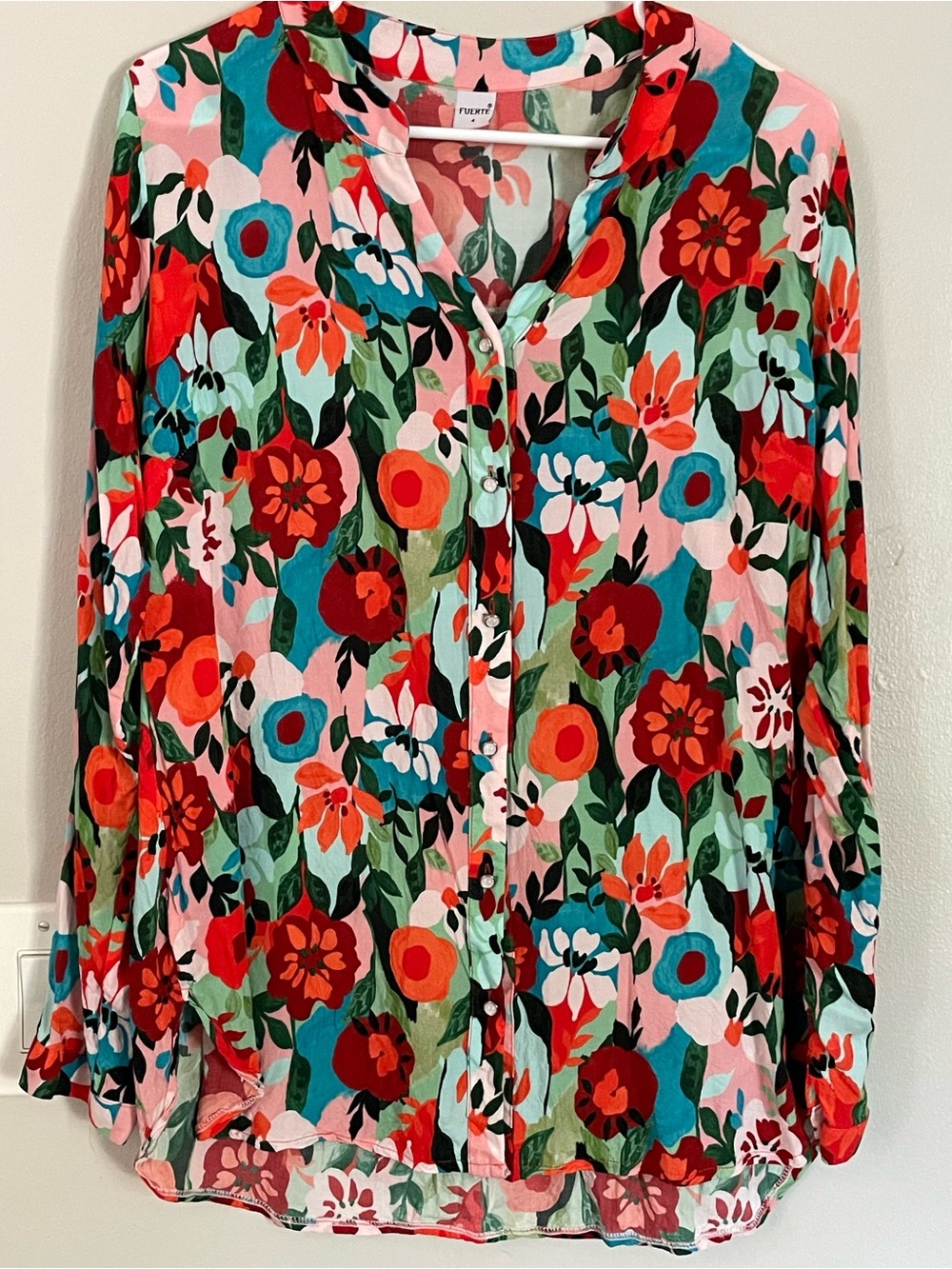 Fuerte 100% Viscose Floral Watercolor Button-Down Blouse Sz XL Abstract